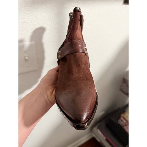 A.S.98 Distressed Brown Leather Studded Ankle Boots - Picture 2 of 6